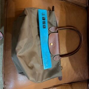Authentic Longchamp Green and Tan Tote Bag